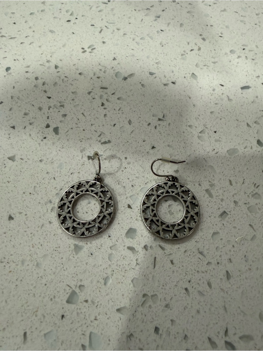 Lucky Brand Silver Filigree Star Circle Dangle Earrings